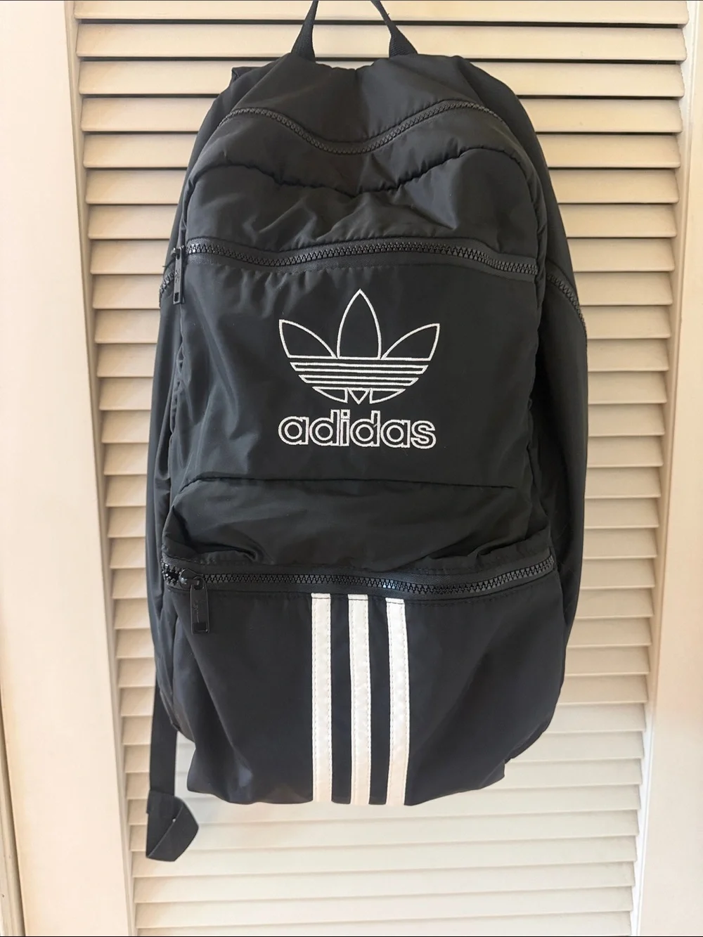 adidas Black Backpack with White Trefoil and Stripes